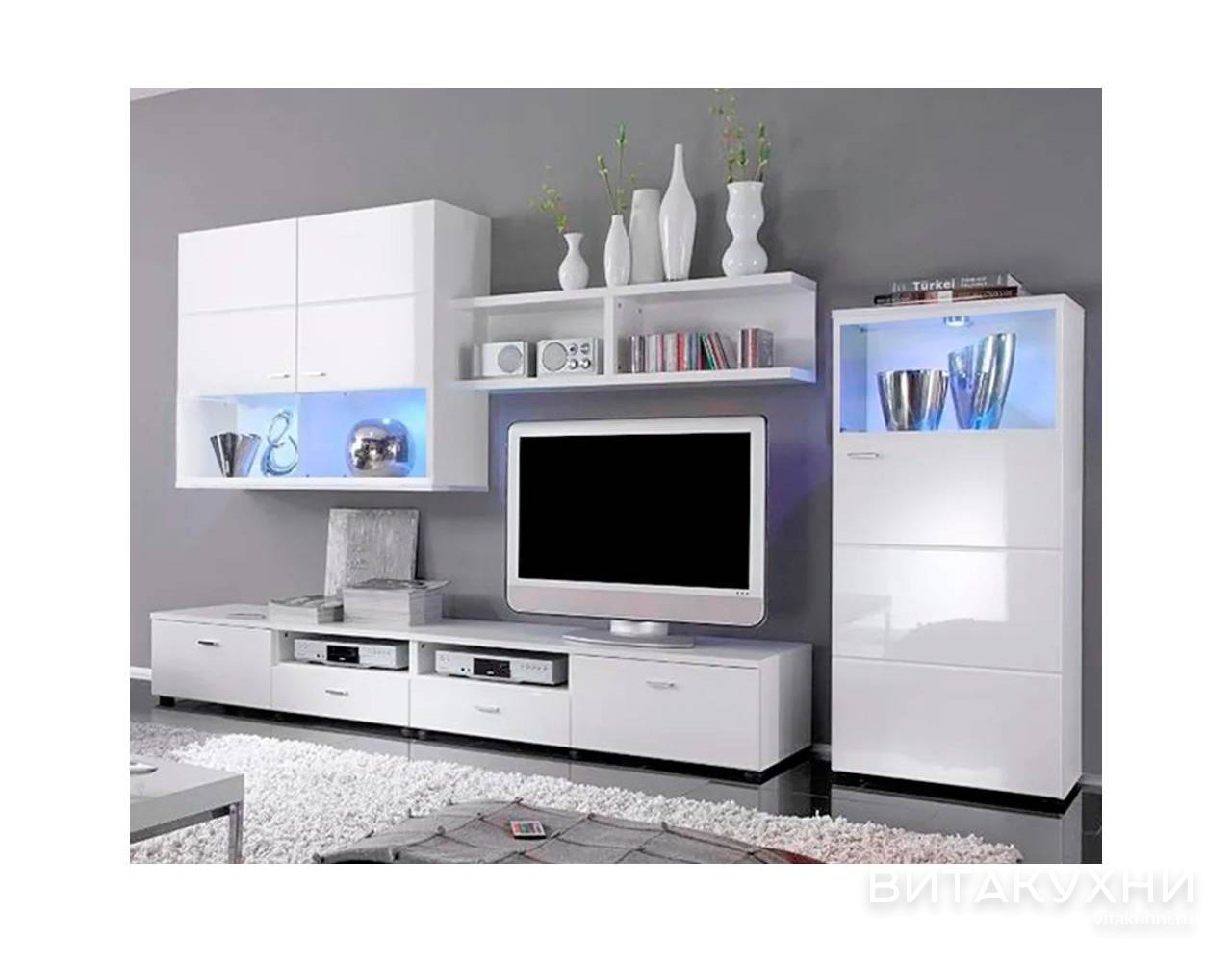 белая глянцевая мебель в гостиную модульная